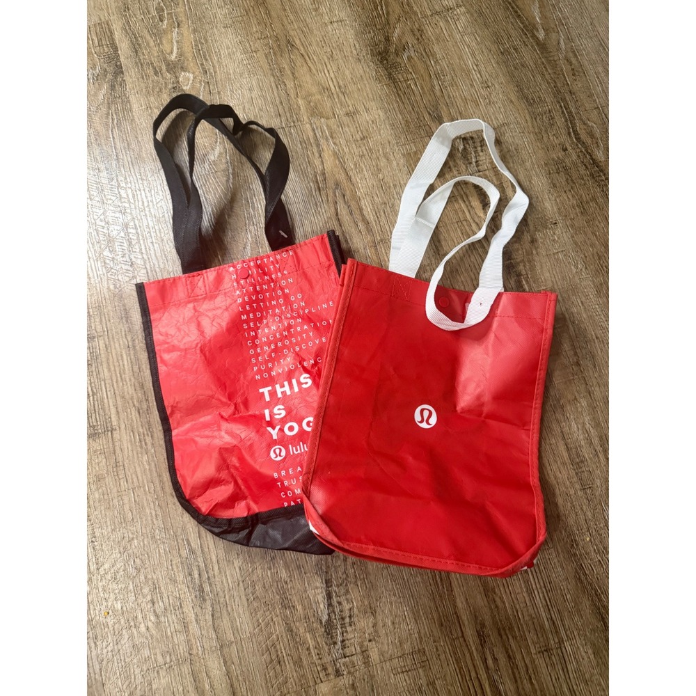 Lululemon Reusable Tote Bag Set 2 Small Red This Is Yoga Shopping Bags